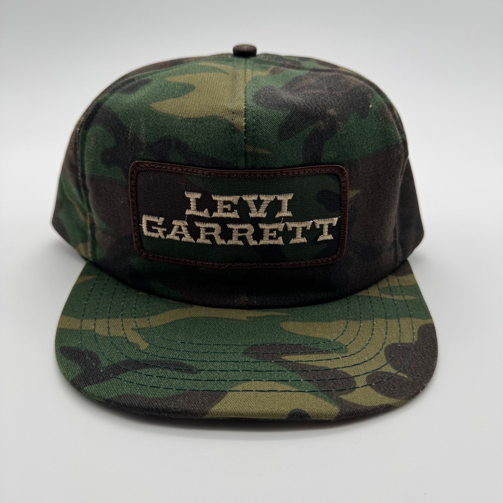Vintage Levi Garrett Snapback Hat Camo Trucker Cap USA Made Woodland Camouflage